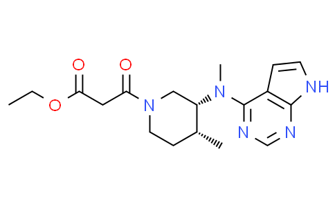 1-Piperidinepropanoic acid, 4-methyl-3-(methyl-7H-pyrrolo[2,3-d]pyrimidin-4-ylamino)-β-oxo-, ethyl ester, (3R,4R)-